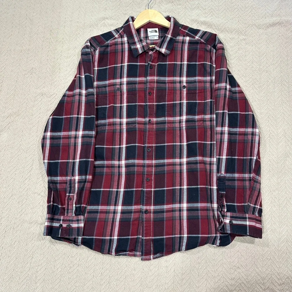 The North Face Shirt Men's XXL Red Plaid Flannel Cotton Long Sleeve Button Down